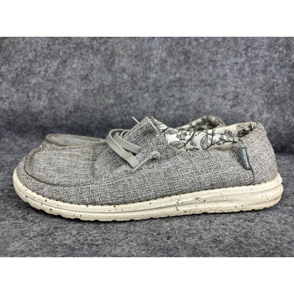 Hey Dude Wendy Linen Shoes Womens Size 8 Gray Slip On Lightweight Casual Loafers